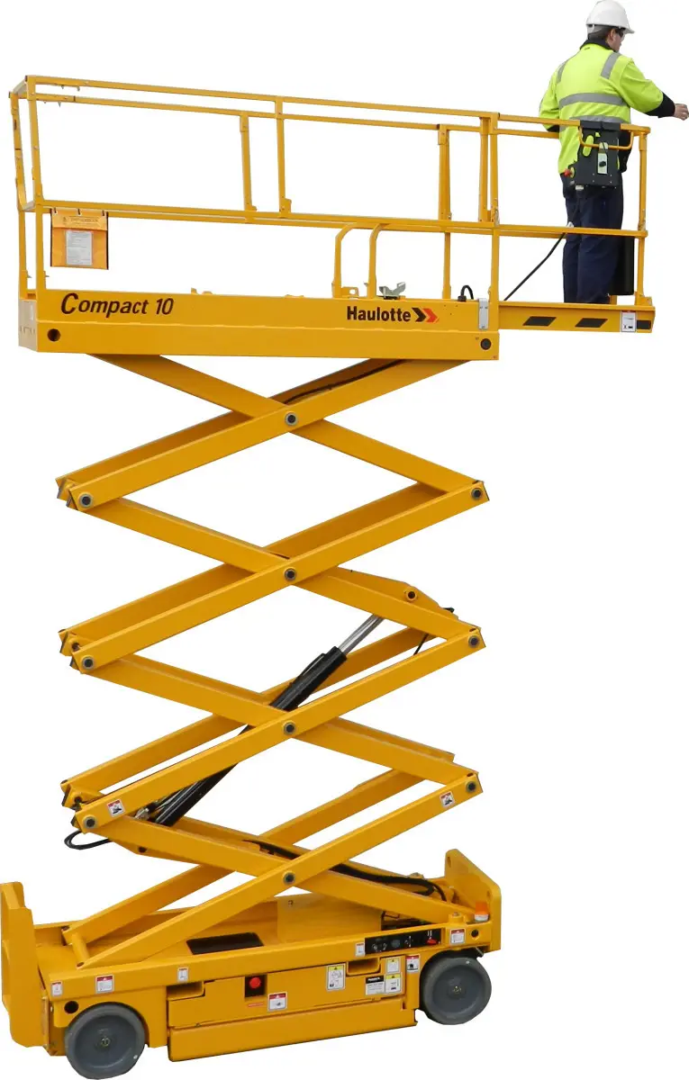Wide electric scissor lift (battery, 2 WD), 10m